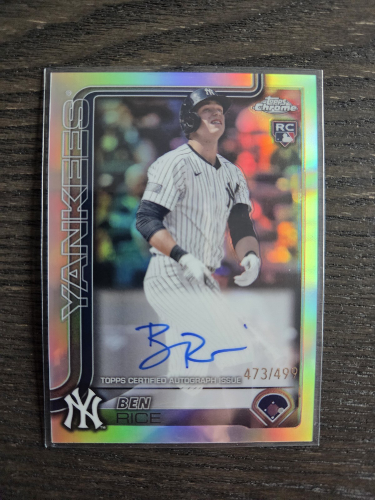 2025 TOPPS CHROME BEN RICE #RA-BR ROOKIE CARD REFRACTOR AUTO /499 RC AUTOGRAPH