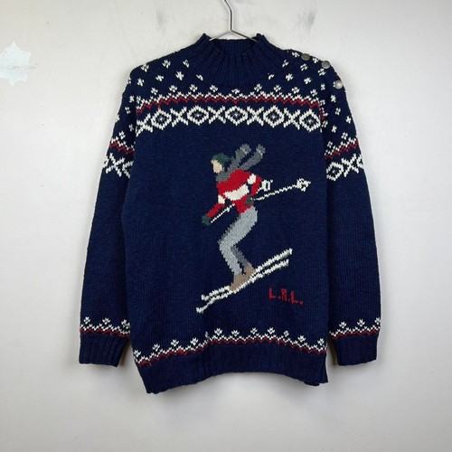 RALPH LAUREN exklusiver handgestrickter Skifahrer Pullover 5 Schneeflockenknöpfe Damen M - Bild 1 von 8