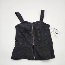 Scoop Black Denim Zip Front Bustier Corset Top XS 0 2