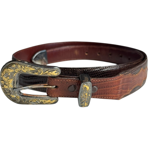 The Bandera Collection Men's Genuine Lizard Brown Belt Size 34