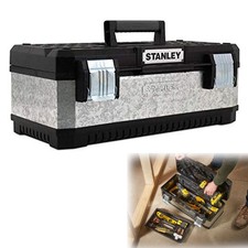 STANLEY 23 Inch Galvanised Metal Toolbox Heavy Duty Tool Box with Tote Tray