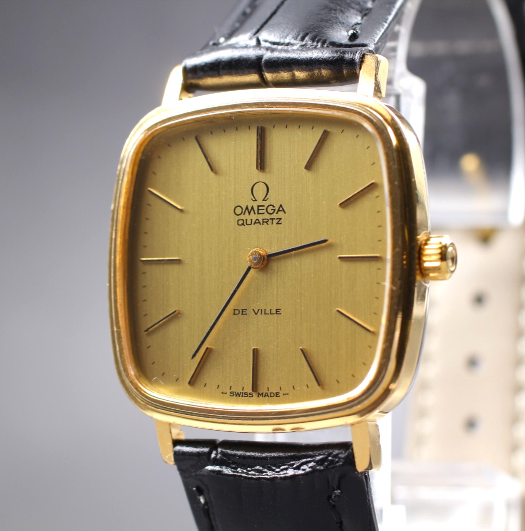 [NEAR MINT ] Vintage OMEGA De Ville Cal.1330 Quartz Gold Dial 31mm Mens Watch