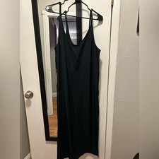 Everlane Black Midi Dress with Slit Size 12 Spaghetti Strap V-Neck Capsule Item