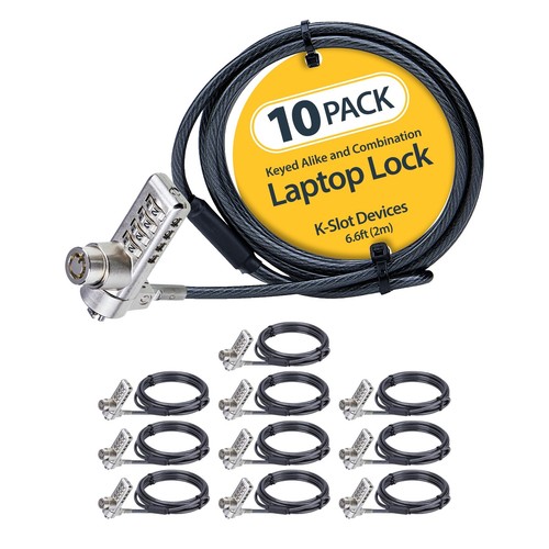 StarTech.com 10-Pack Dual-Access Laptop Lock, 6.5ft (2m) Keyed Alike and Combina
