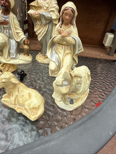 Belén caja de música de Gales de colección pintado a mano Japón años 50 figuras de cerámica con caja - Imagen 5 de 16