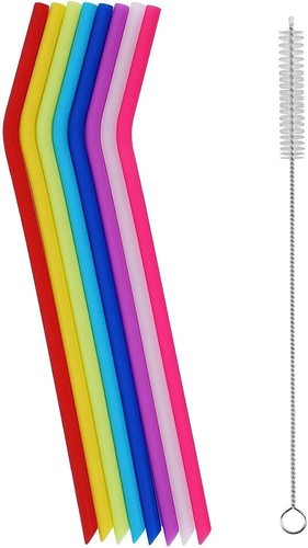 Reusable Drinking Straws Silicone Flexible 8Pack Regular Size w/Cleaning Brush - Bild 1 von 7