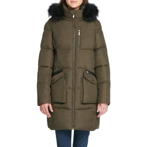 Abrigo con Capucha DKNY Acolchado Imitación Piel S Cremallera Completa Manga Larga Bolsillos Loden Nuevo con Etiquetas  - Imagen 9 de 9