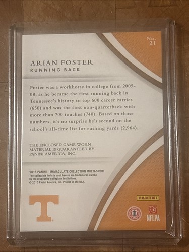 2015 Panini Immaculate Collection Numbers Memorabilia Arian Foster #65 /99 (MEM) - Bild 2 von 6