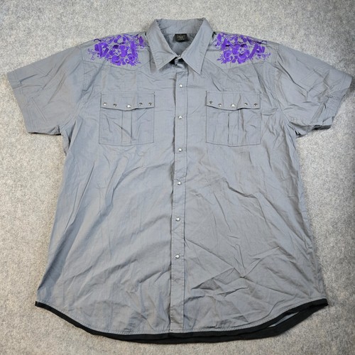 Blac Label Snap Shirt Mens 6XL Detroit Rock City Skull Gray West Coast Y2K - Picture 2 of 14