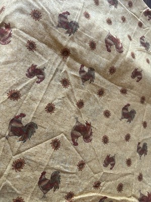 Vtg Cranston Rooster & Sunflowers Cotton Fabric Rustic Farmhouse 4 Yds USA