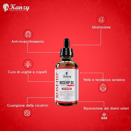 Kanzy Olio di Rosa Mosqueta Puro al 100% Bio 120ml Olio di Rosa Canina Biologico - Foto 5 di 7