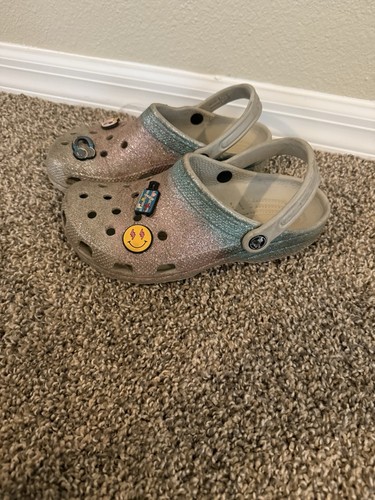 Crocs Pink and blue Glitter With Charms Girl Shoes Size J5 - Picture 10 of 11