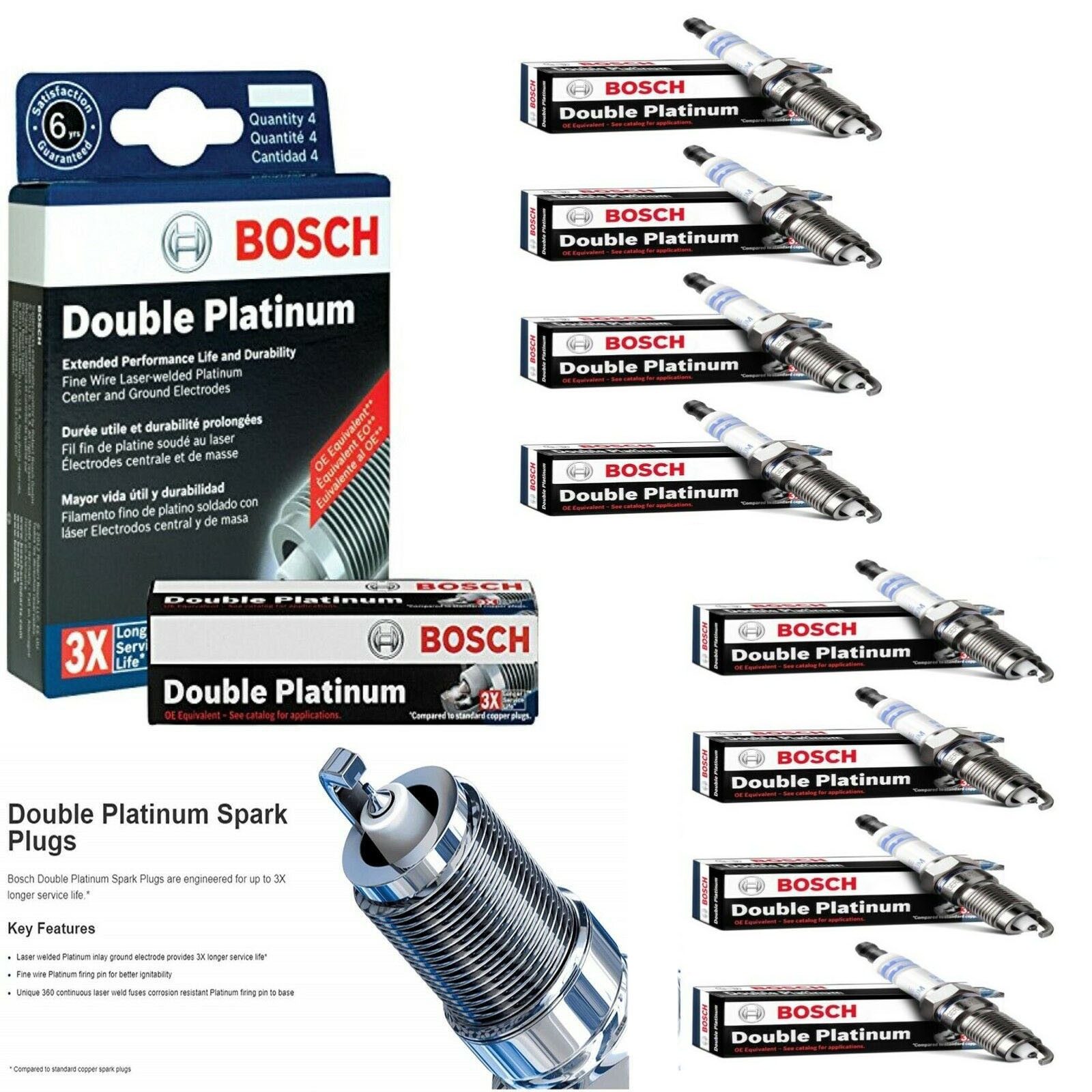 BOSCH OE Double Platinum Spark Plug 8PCS For 2011-2013 BMW 550I V8-4.4L ZR5TPP33