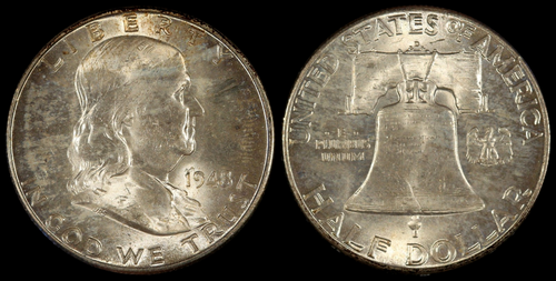 1948 D Franklin Half Dollar Silber US Old Type Münze Benjamin Bell First Year