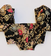 House of CB Isabella Brocade Black Gold Bustier  Crop Top Floral Size Large NWOT