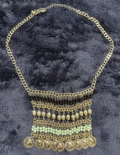 Republique Francaise Vintage Silver Tone Statement Faux Coin Necklace Blue