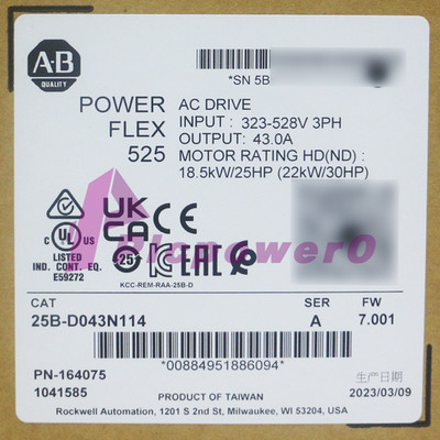 New Allen Bradley 25B-D043N114 PowerFlex 525 22kW 30Hp AC Drive 3 PH