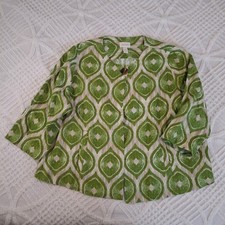 Chicos XL Linen Jacket Modern Ikat Print 3/4 Sleeve Green Size 3 One Button