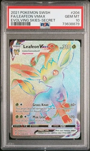 Leafeon VMAX 204/203 Secret Rare GEM MINT PSA 10. Pokemon SW&SH Evolving Skies