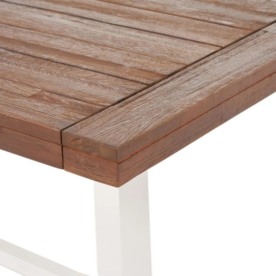 Mesa de comedor de madera mesa de exterior muebles de granja con marco de metal Foto 4 de 4