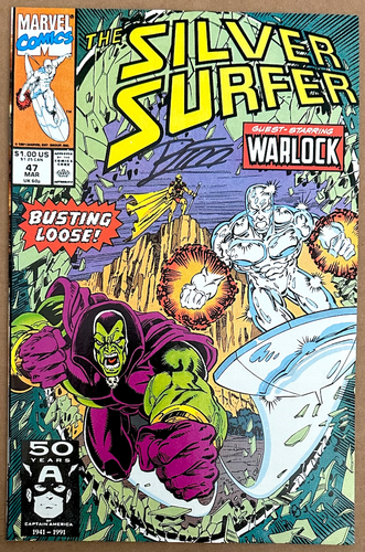 SILVER SURFER #47 SS/NM RON LIM SIGNIERT MARVEL 1991 WARLOCK & DRAX ERSCHEINUNG