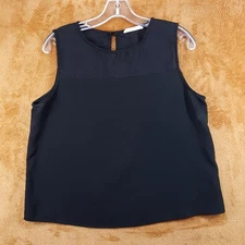 ELODIE Top Womens Large Black Sleeveless Keyhole Neck Contrast Yoke Blouse