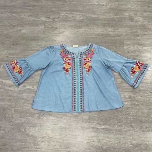 Savanna Jane Top Women’s 1X Tunic Embroidered Floral Boho Peasant Cottagecore - Picture 3 of 12