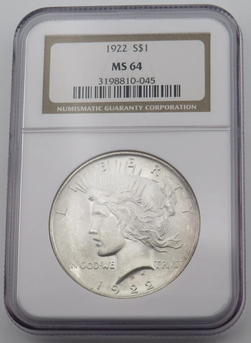 MS 63 Graded 1922 Year NGC Certified Peace Dollars (1921-1935) for