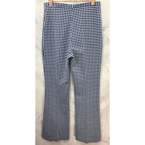 Vintage 60s 70s Flare Pants Womens M Knit Wide Leg Bell Bottoms USA Gingham Blue - Picture 7 of 16