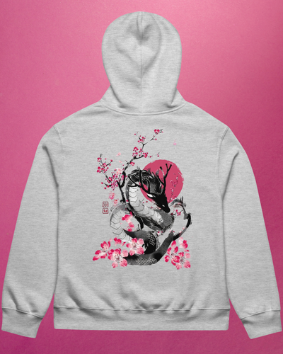 Japanese Dragon Oversized Hoodie Streetwear Cherry Blossom Graphic Sweatshirt - Picture 5 of 16