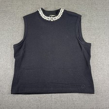 ST JOHN Sport Santana Knit Womens Top Sweater Size Medium Sleeveless White Trim