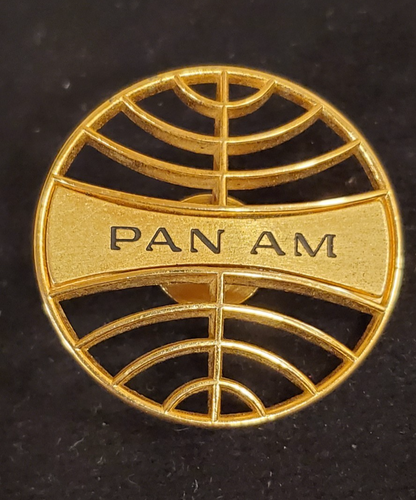 Pan Am Airlines Stewardess Hat Badge Pin Gold Vintage PAA Round Cutout (Drawer 1 - Picture 1 of 7