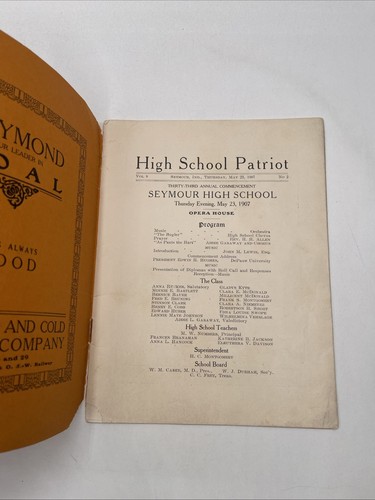 1907 Shields High School Commencement Number Seymour, Indiana The Patriot - Picture 2 of 5