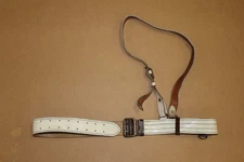 1 White leather military pistol belt cross strap sam browne  #u12