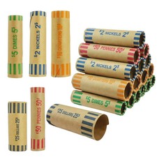 Assorted Preformed Coin Wrappers Rolls, 110 PCS, Paper Tubes, All Coins, Bank