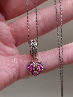 Sterlingsilber rosa Edelstein Herz Charm Anhänger Kette Glied Halskette 18,25''