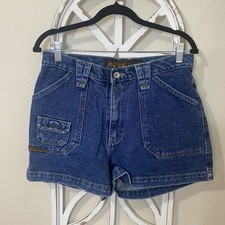 VINTAGE NO EXCUSES size 11/12 DARK WASH 5 POCKET HIGH WAIST JEAN SHORTS