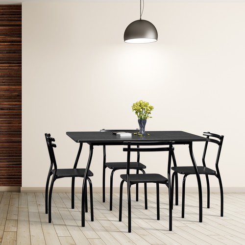 5 Pcs Dining Set Table And 4 Chairs Home Kitchen Room Breakfast Furniture Black - Picture 4 of 8