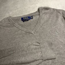 Polo Ralph Lauren Sweater Men Large Gray V-Neck Pima Cotton Knit Long Sleeve