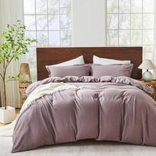 Duvet Cover Set 100 Washed Cotton Linen like Queen Soft Wrinkle Texture,Linen