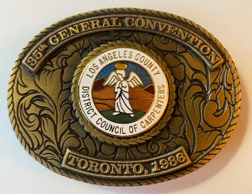 Hebilla de cinturón Carpinteros del Consejo del Condado de Los Ángeles 35ª Convención Toronto 1986 - Imagen 1 de 11