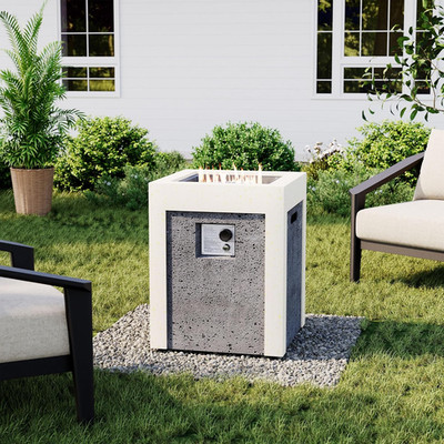 Outdoor Propane Fire Pit Table W Compact Ledgestone 19-Inch Square Graphite Base