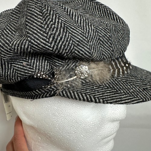 NWT Joe Boxer Y2k Newsboy Cabbie Driver Cap Hat Women One Size black houndstooth - Picture 2 of 11