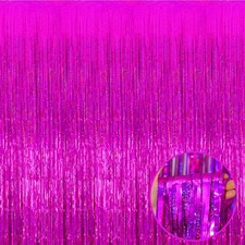 4 Pack Fuchsia Tinsel Foil Fringe Curtain, 3.28Ft x 8.2Ft Metallic Streamers
