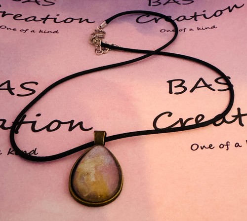 One of a kind Hand-Painted Fluid Art Teardrop Cabochon Necklace - Picture 2 of 6