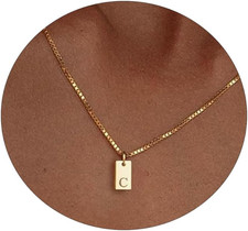 Initial Necklaces for Women 14K Gold Plated Name Tag Letter Necklace Dainty Init