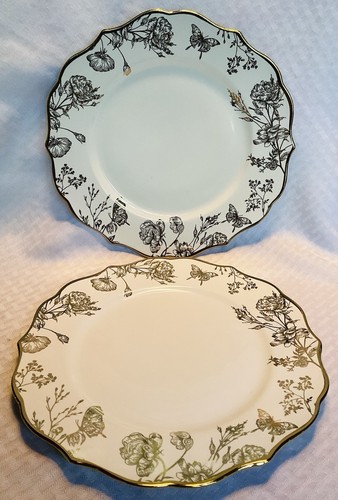 222 Fifth Cassian Toile Gold & White Dinner Plates Set 4 New Butterfly Floral - Picture 2 of 9