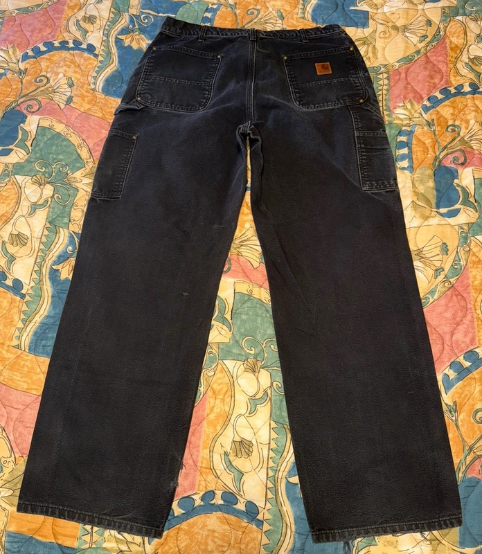 Vintage Carhartt B136 BLK Double Knee Pants USA Made Black 36x30 Faded Zipper Da