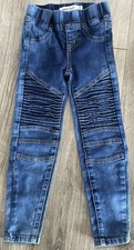 Peek a Boot Medium Dark Wash Denim Moto Pull On Skinny Jeans Stylish Front