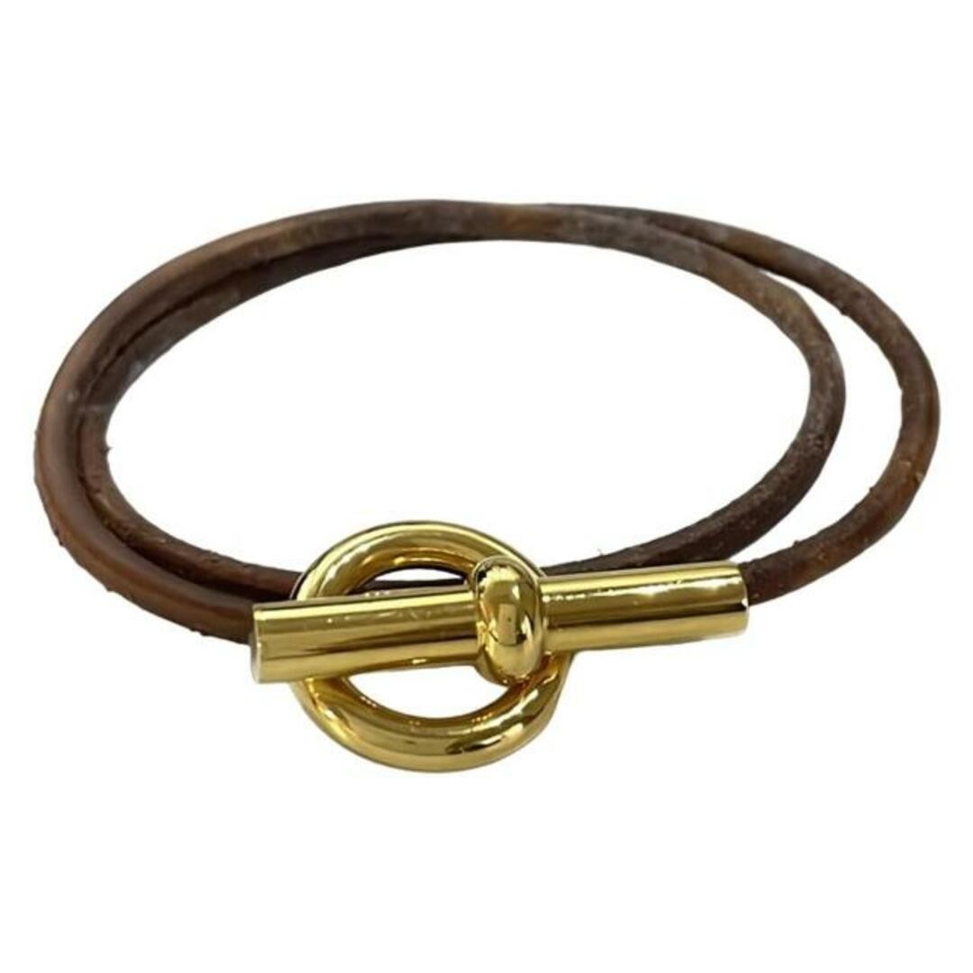 Hermes Grenat Leather Bracelet in Dark Brown with Gold Hardware